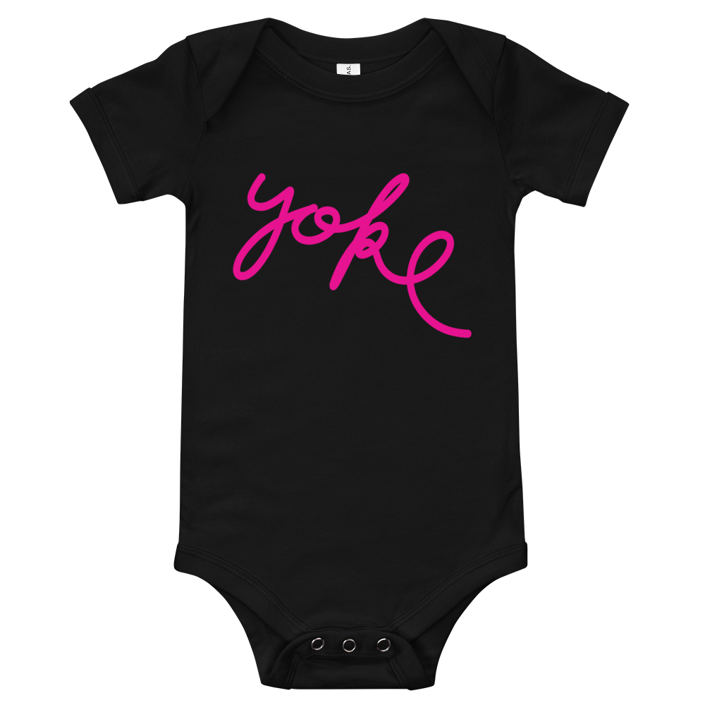 Yoke Script Baby Onesie (Black/Pink)