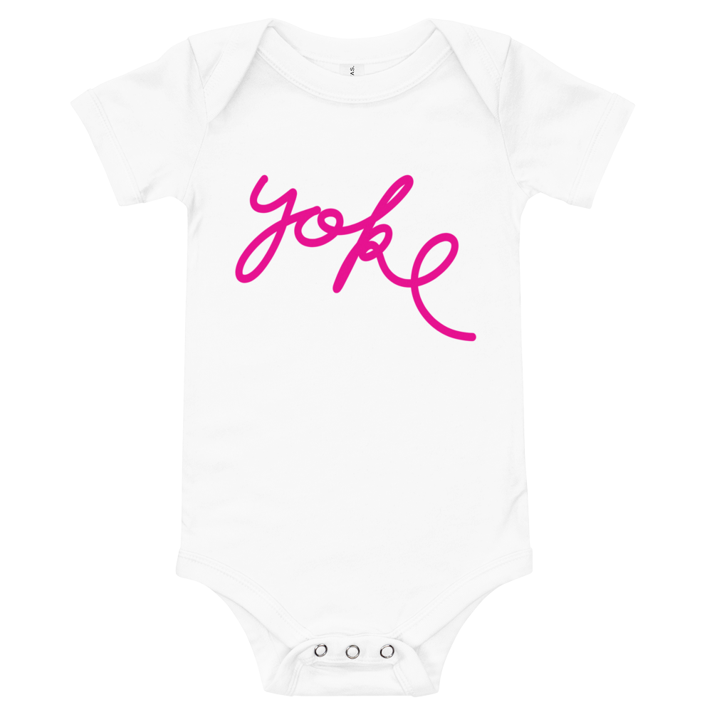 Yoke Script Baby Onesie (White/Pink)