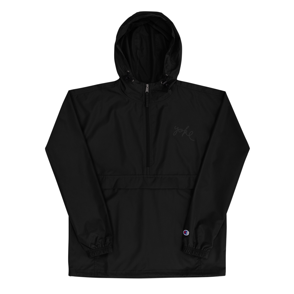 Yoke & Co. Script - Champion Packable Jacket - Black on Black